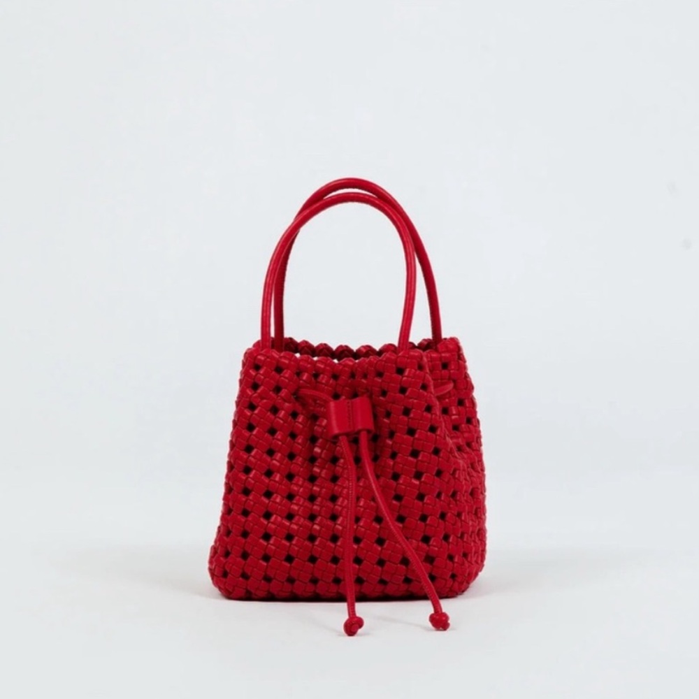Remi & Reid Perrie Bucket Woven Square bag in red